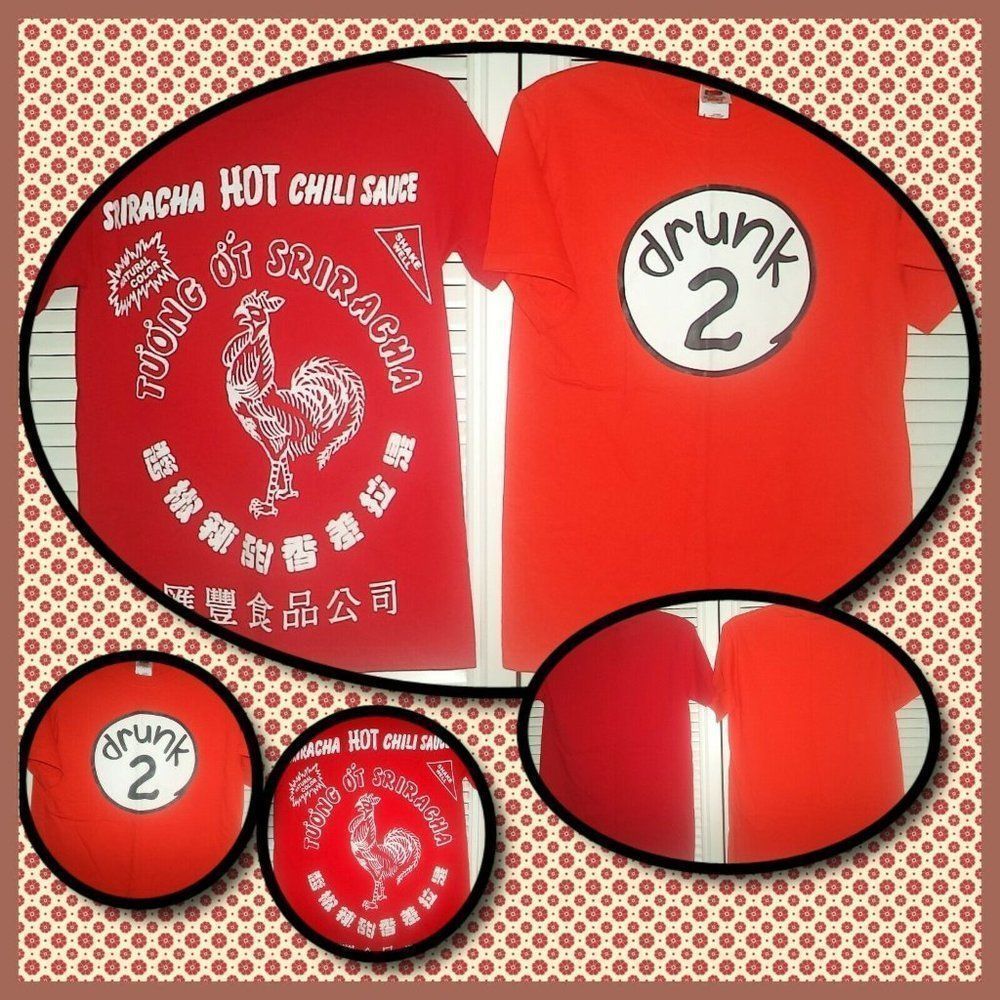 2 SHORT SLEEVE GRAPHIC TEES FUNNY T SHIRTS SRIRACHA & DRUNK~WOMENS MENS SIZE S